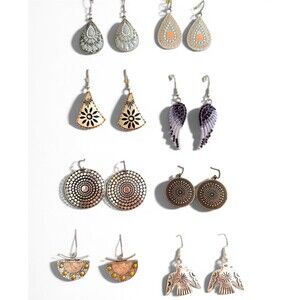 Lot of 8 Pairs Boho Dangle Earrings Filigree Angel Wings Bird Teardrop